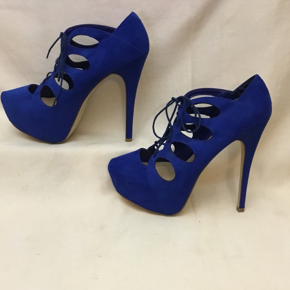 JustFab Cobalt Blue Lace-Up Cutout Stiletto Pumps